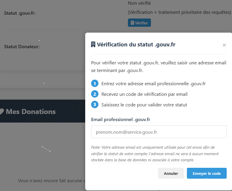 Interface statut GOV