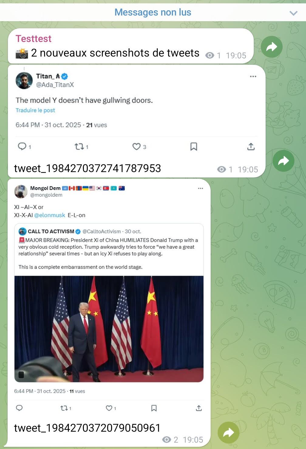 Exemple de message posté par le bot sur le canal